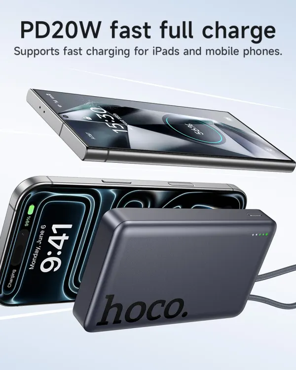 Hoco Magnetic Power Bank Q44 Origen with Type-C Cable PD20W 10000mAh Black alternate view 2