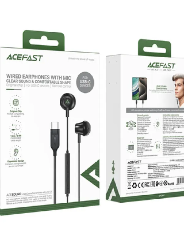 Acefast L2 in-ear headphones with USB-C connector, microphone and remote control 1.2 m - black alternate view 4