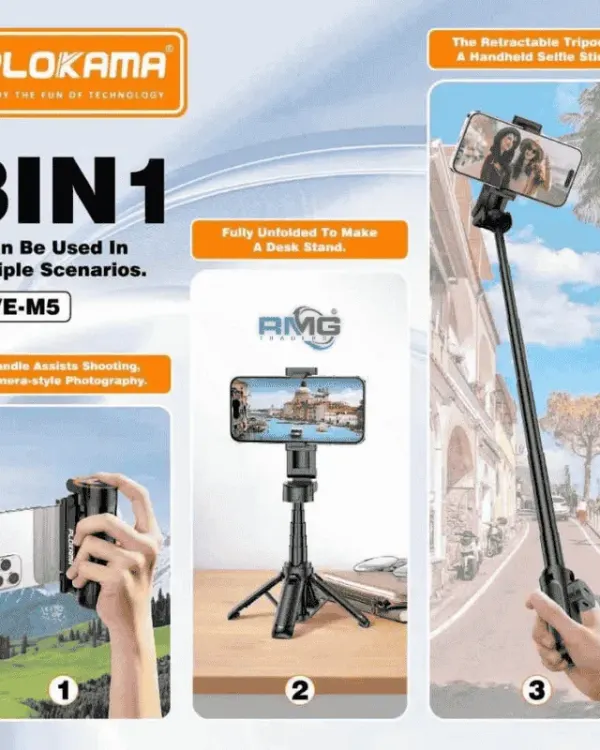 Plokama LIVE-M5 Pro 3in1 Handle Tripod Selfie Stick with LED Ring & Remote Control alternate view 3